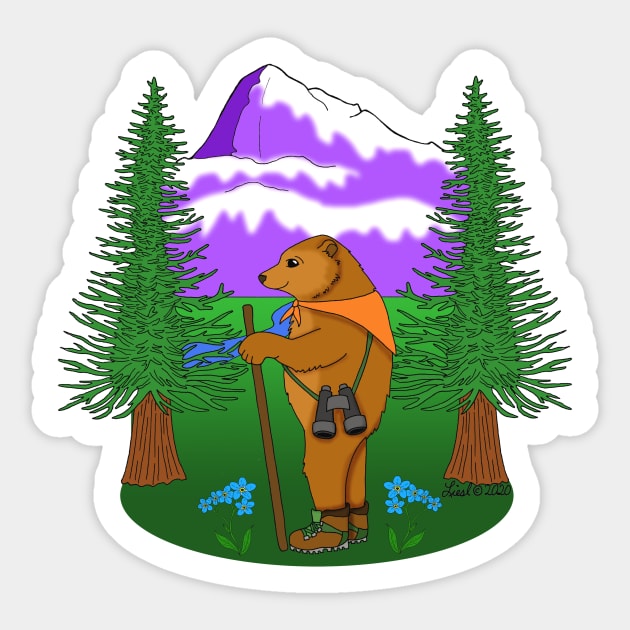 Denali Hiking Bear Sticker by HonuHoney